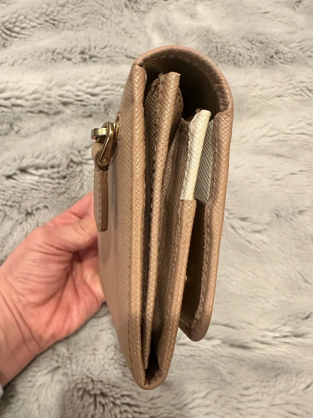 Prada Gold-Logo Saffiano Wallet in Nude Pink